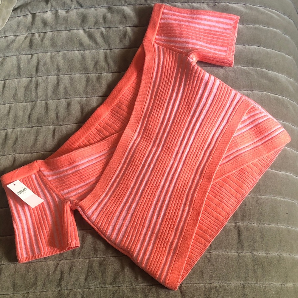 Aerie Coral Off-Shoulder Crisscross Crop Top, Sz M